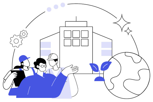 Equilibrio tra azienda, lavoratori e pianeta: illustrazione sulla sostenibilità ambientale e sociale